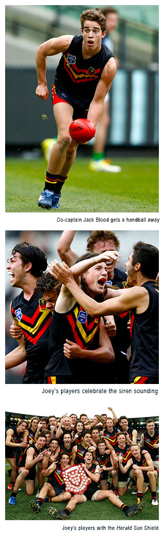 Image 1 - Herald Sun Shield. Image 2 - the Joeys boys when the final siren sounded. Image 3 - the Joeys boys with the Herald Sun Shield.