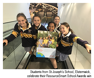 Student from St Joseph's School, Elsternwick, celebrate their ResourceSmart Awards win.