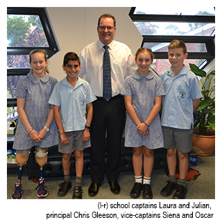 St Therese's School, Essendon new school captains and vice-captains with principal Chris Gleeson