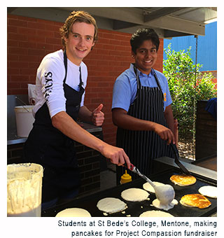 Students at St bede's College, Mentone, making pancakes for Project Compassion Fundraiser
