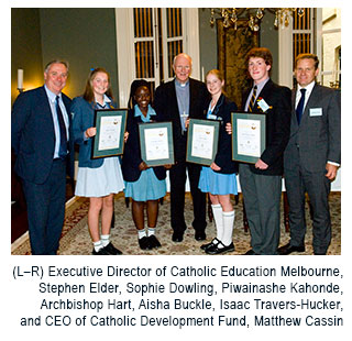 Image of 4 student recipients of the Father Wall Bursary, alongside Executive Director of Catholic Education Melbourne Stephen Elder.