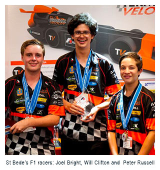 St Bede's F1 racers: Joel Bright, Will Clifton and Peter Russell