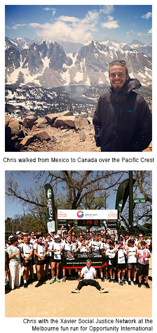 Image 1 - Chris Bailey trekked the Pacific Crest Trail for charity. Image 2 - At a fun run in Melbourne with Xavier College students