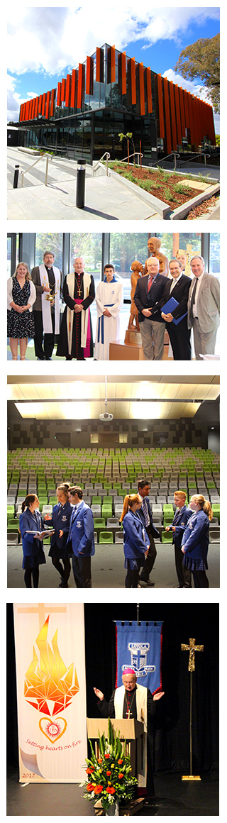 Loyola College's new performing arts centre with Bishop Terence Curtin and Executive Director of Catholic Education Stephen Elder at the launch