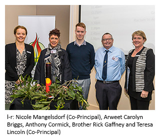 Left to right - Nicole Mangelsdorf (Co-Principal), Arweet Carolyn Briggs, Athony Cormick, Brother Rick Gaffney and Teresa Lincoln.