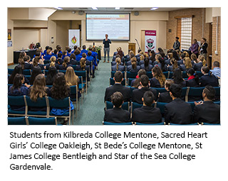 Image of students from Kilbreda College Mentone, Sacred Heart Girls' College Oakleigh, St Bede's College Mentone, St James College Bentleigh and Star of the Sea College Gardenvale.
