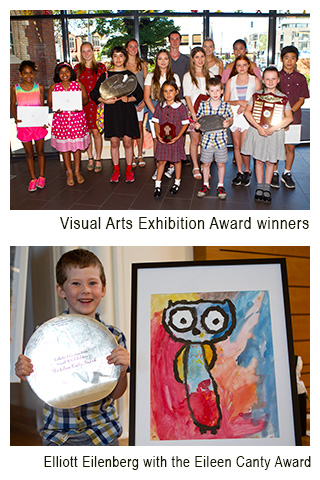 Image 1  - Visual Art Exhibition award winners. Image 2 - Visual Arts award winner Elliott Eilenberg with his award winning artwork