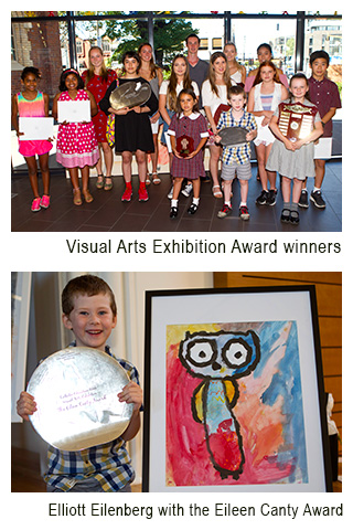 Image 1  - Visual Art Exhibition award winners. Image 2 - Visual Arts award winner Elliott Eilenberg with his award winning artwork