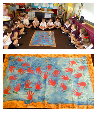 Prayer time rug made by Foundation students at St James School, Brighton