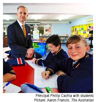 Principal Philip Cachia with students. Picture: Aaron Francis, The Australian