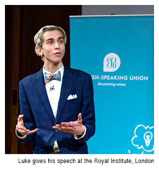 Luke Macaronas gives his speech at the Royal Institute, London
