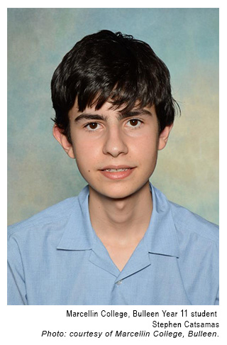 Marcellin College, Bulleen, Year 11 student Stephen Catsamas