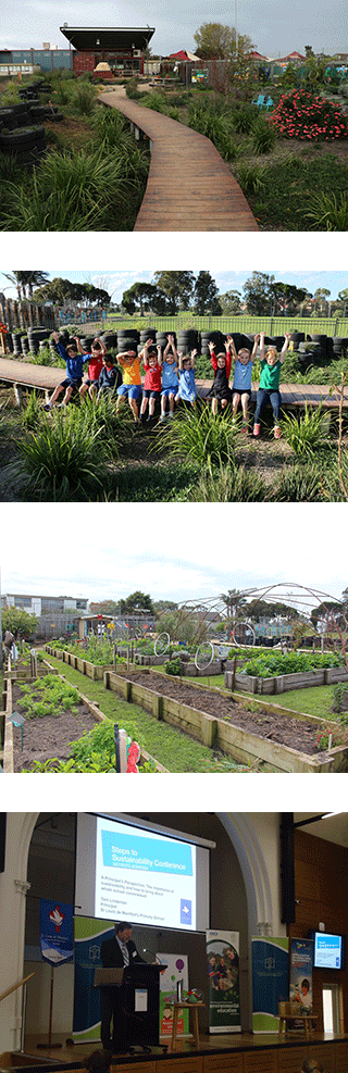 Image 1 - St Louis de Montfort's School's green project garden. Image 2 - St Louis de Montfort's School students in their garden. Image 3 - Green project garden. Image 4 - Principal Tom Lindeman presenting community.