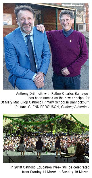 Image 1 - St Mary Mackillop Catholic Primary School (Bannockburn) new principal Anthony Drill with Father Charles Balnaves. Image 2 - Student enjoying Catholic education week