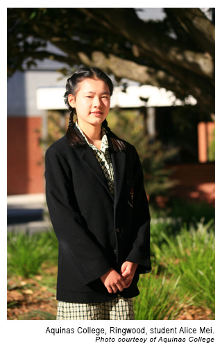 Aquinas College, Ringwood, student Alice Mei.
