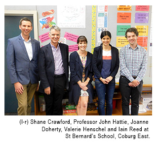 Shane Crawford, Professor John Hattie, Joanne Doherty, Valerie Henschel and Iain Reed at St Bernard’s School, Coburg East.