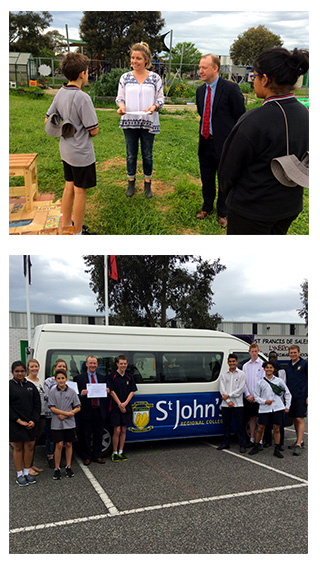 Images of students and teachers with newly developed furniture.