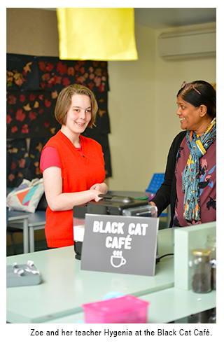 Zoe and her teacher Hygenia at the Black Cat Café