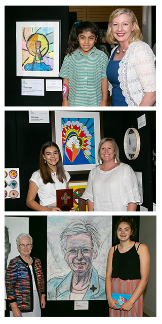 Images of students with their artwork.