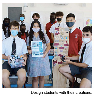 Design students with their creations.