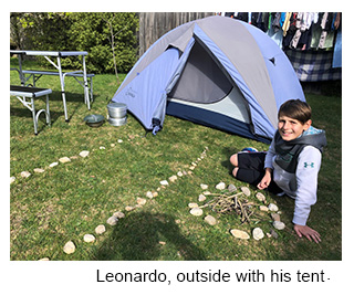 Leonardo, outside with his tent.