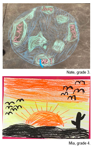 Nate, grade 3 and Mia Grade 4 artwork.