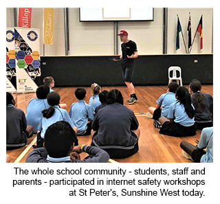 The whole school community - students, staff and parents - participated in internet safety workshops at St Peter's, Sunshine West today.
