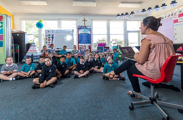 Teacher with her class in a lesson