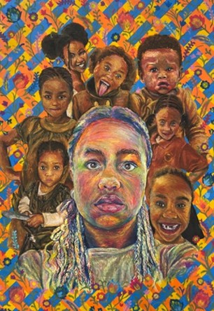 oil pastel and coloured pencil on paper