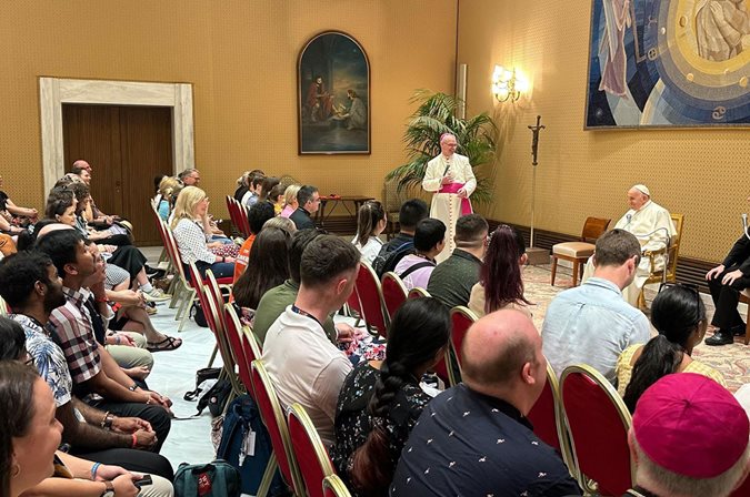Pope Francis leading a special private audience as part of the lead-up to World Youth Day