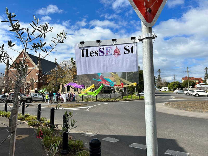 A street sign renamed HesSEA Street