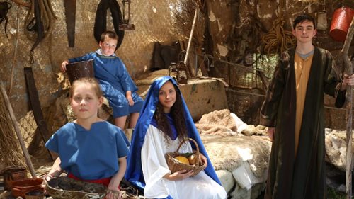 Walk through Bethlehem actors Katie, Xavier, Chloe, as Mary, and Nathan, as Joseph. Picture: Stuart Milligan, Whittlesea Leader